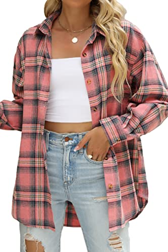 51m4bhZ7QrL.jpg Womens Button Down Flannel Shirts Long Sleeve Plaid Shackets Business Casual Blouse Top