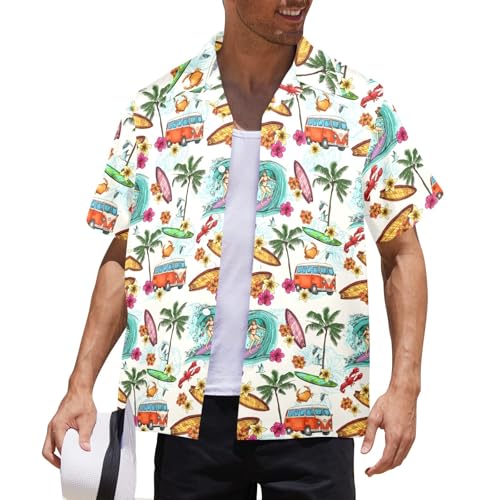 Christmas Hawaiian Shirt for Men Cruise Shirts Short Sleeve Button Down Palm Beach Summer Tropical Vacation Shirts