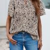 51mQEXUpnLL.jpg Womens Tops Summer Boho Floral Short Sleeve Button Down Shirts Crewneck Loose Vacation Dressy Casual Work Blouses