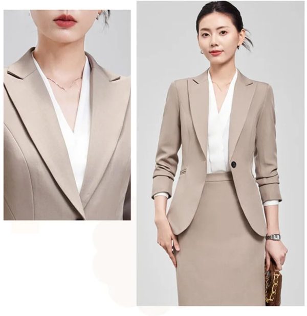 51oIjhtG94L.jpg Women's Notch Lapel Collar Slim Fit Suit Jacket Wrap Hip Pencil Skirt 2 Piece Suits Business Office Sets