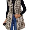51p06Ujf8iL.jpg Womens Long Tweed Vest Fall Winter Sleeveless Blazer Jackets Trench Coat