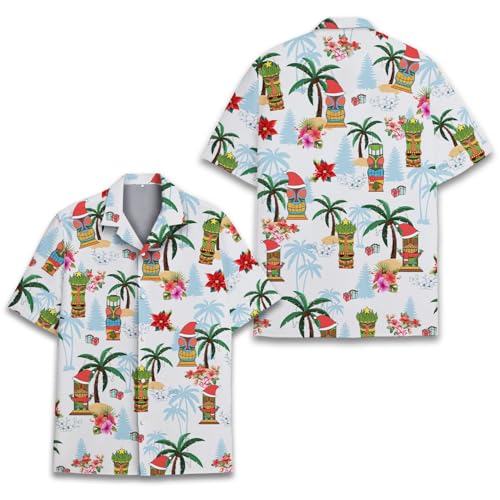 Holiday Hawaiian Shirt for Men Women Christmas Hawaiian Shirts Festive Summer Beach Short Sleeve Button Down