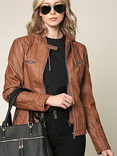 51q8LI6xFdL.jpg Women's Faux Leather Moto Biker Jacket Coat with Removable or Non-Removable Hood