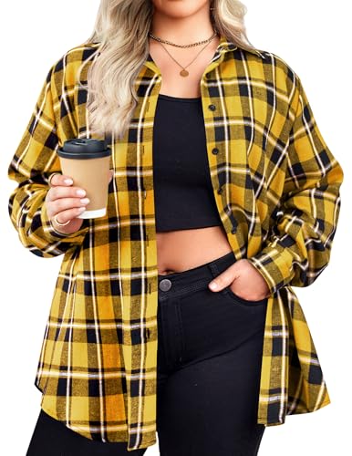 51rE1sCsTML.jpg Womens Plus Size Flannel Shirts Plaid Shirts Long Sleeves Casual Button Down Collared Shacket Tops