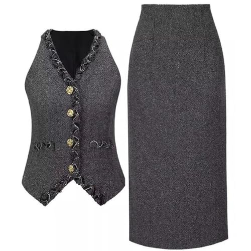 51rY128zH7L.jpg Women Elegant Office and Business Suit V-Neck Long-Sleeved Single-Breasted Tank Skirt 2 Piece Set