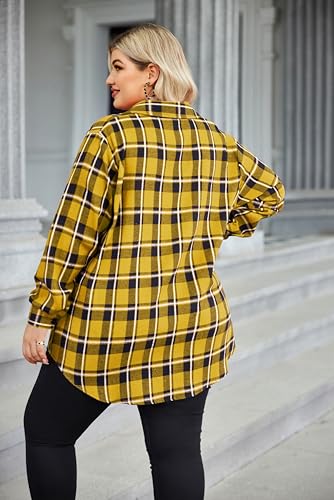 51sSytiASdL.jpg Womens Plus Size Flannel Shirts Plaid Shirts Long Sleeves Casual Button Down Collared Shacket Tops