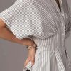 51urfQzhsLL.jpg Striped Button Down Shirts for Women Short Sleeve Pleated Corset Blouse Casual Summer Peplum Dressy Tops