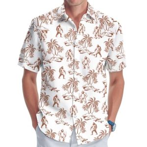 51v5h2t2RGL.jpg Bigfoot Print Hawaiian Shirt, Tropical Sasquatch Casual Button Shirt, Summer Monster Unique Shirt, Birthday Gifts