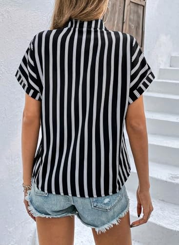 51wdKl67L.jpg Womens Shirts Dressy Casual Summer Batwing Sleeve Shirt Trendy V Neck Button Down Striped Tops and Blouses