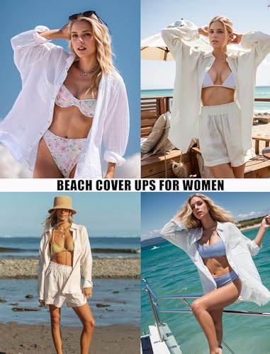 51wgXbuSWjL.jpg Womens Linen Button Down Shirt Casual Long Sleeve Cotton Blouse Loose Fit Collared Work Gauze Tops with Pocket