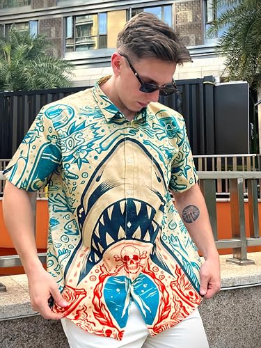 51yfyVOeLKL.jpg Men's Hawaiian Shirt Button Down Funny Printed Casual Short Sleeve Summer Beach Shirts