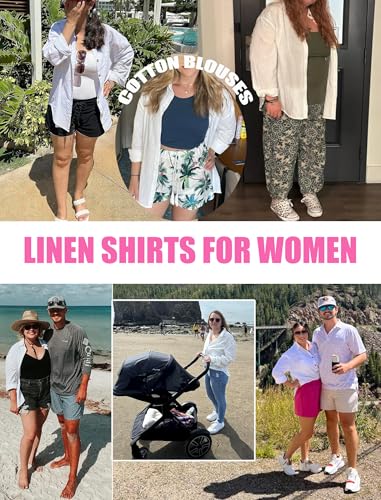 51z11g1PV6L.jpg Womens Linen Button Down Shirt Casual Long Sleeve Cotton Blouse Loose Fit Collared Work Gauze Tops with Pocket