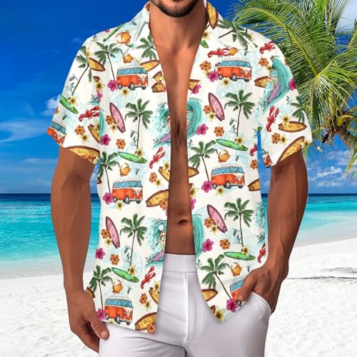 Christmas Hawaiian Shirt for Men Cruise Shirts Short Sleeve Button Down Palm Beach Summer Tropical Vacation Shirts