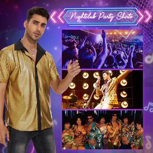 51zgZbklt-L.jpg Mens 70S Disco Outfits Sequin Shirt Short Sleeve Button Down Shirts Party Novelty Shirts Nightclub Christmas Prom Costume