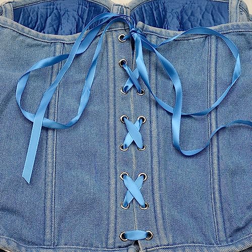 6135OOv3flL.jpg Women's Denim Rhinestone Corset Top Sexy Club Party Jean Bodysuit