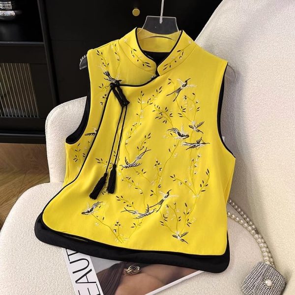 617km5eceL.jpg Chinese style women's clothing retro embroidered vest short coat improved suit top