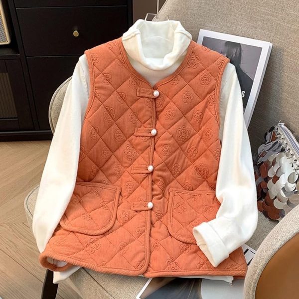 61QFCmzESGL.jpg New-Chinese style vest for women, autumn and winter retro suit, Chinese vest, sleeveless wear, thickening