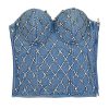 61SMPtdD-SL.jpg Women's Denim Rhinestone Corset Top Sexy Club Party Jean Bodysuit