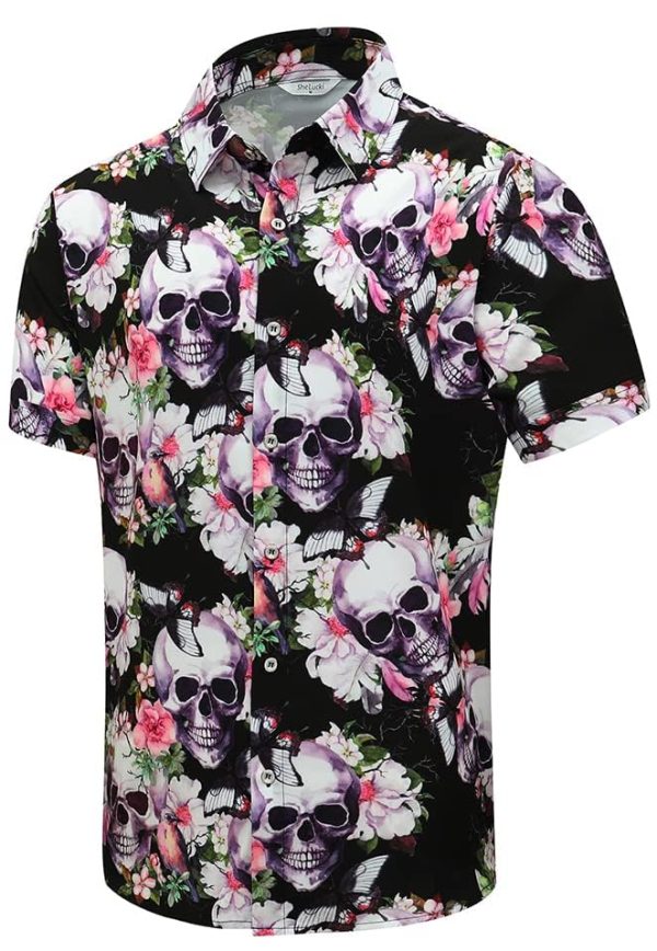 61T84yWhH2L.jpg Hawaiian Shirt for Men, Unisex Summer Beach Casual Short Sleeve Button Down Shirts, Printed Palmshadow Clothing