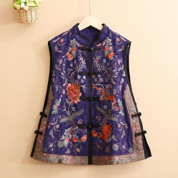 61WIqYwHUQL.jpg traditional chinese women vest flower embroidery cotton linen elegant oriental suit