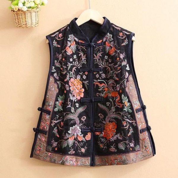 61dmRTLQHSL.jpg traditional chinese women vest flower embroidery cotton linen elegant oriental suit