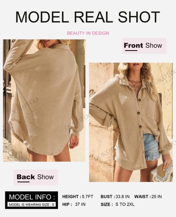 61i3DMRFhtL.jpg Womens Waffle Knit Shacket Jacket Casual Long Sleeve Button Down Shirts Dressy Blouses Tops