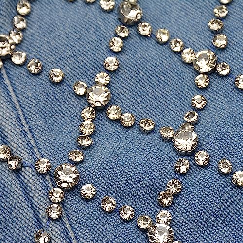 61qWKswKtTL.jpg Women's Denim Rhinestone Corset Top Sexy Club Party Jean Bodysuit