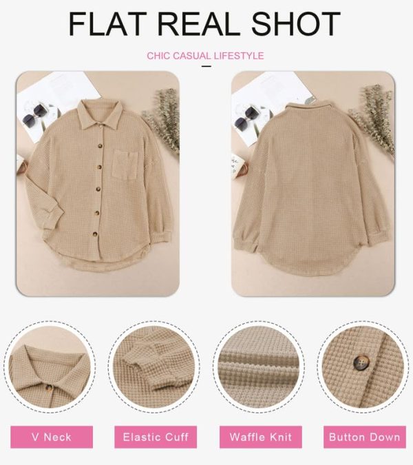 61xU9IAV-fL.jpg Womens Waffle Knit Shacket Jacket Casual Long Sleeve Button Down Shirts Dressy Blouses Tops