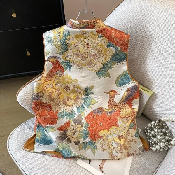 Chinese Style Traditional Vest Sleeveless O-Neck Coat Embroider Tops Women Retro Tang Suits Jacket