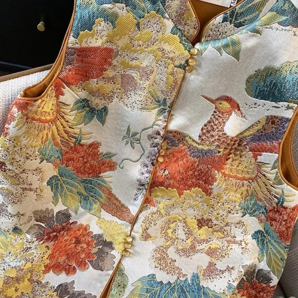 Chinese Style Traditional Vest Sleeveless O-Neck Coat Embroider Tops Women Retro Tang Suits Jacket