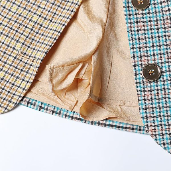 71X7d9KYRAL.jpg Women's Skirt Suit Spring Autumn Checkered Blazer Belted A Line Skirt 2 Piece Set for Women