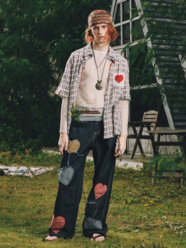 71XoTkk2DCL.jpg Cut-Out Heart Short Sleeve Shirt Collar Button Down Plaid Casual Tshirt Tops