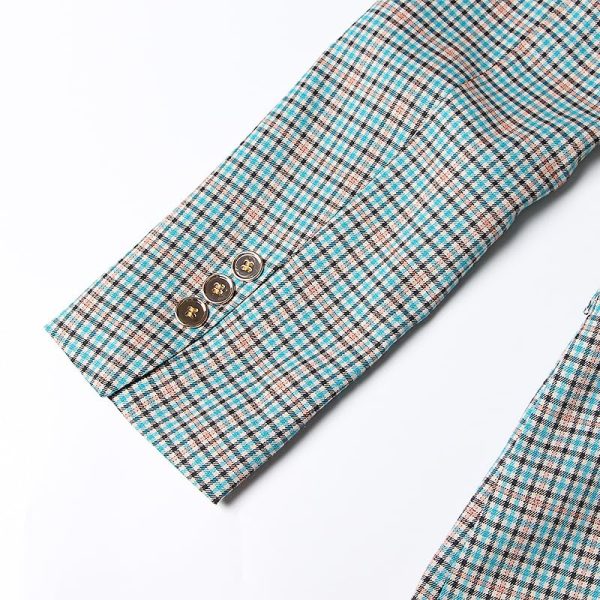 71nCmKMLDVL.jpg Women's Skirt Suit Spring Autumn Checkered Blazer Belted A Line Skirt 2 Piece Set for Women