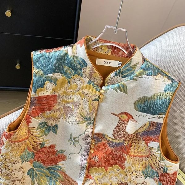 Chinese Style Traditional Vest Sleeveless O-Neck Coat Embroider Tops Women Retro Tang Suits Jacket