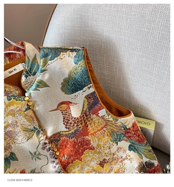 Chinese Style Traditional Vest Sleeveless O-Neck Coat Embroider Tops Women Retro Tang Suits Jacket