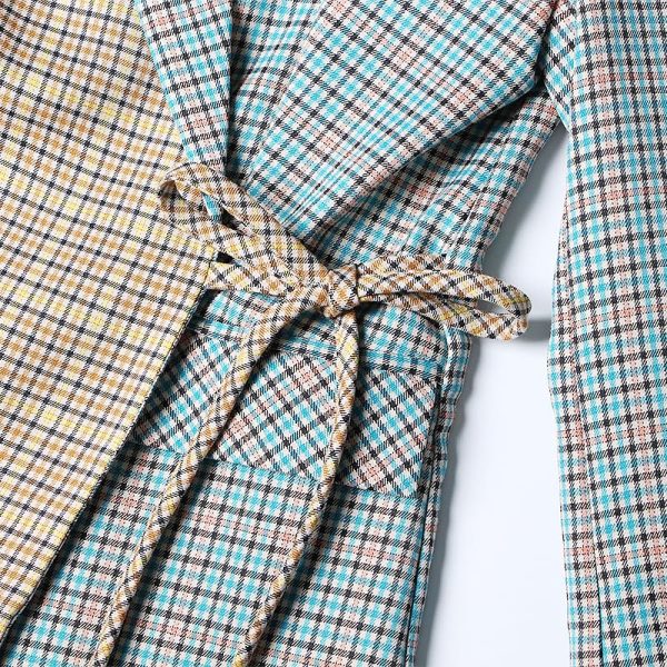 81T0Rb6T2gL.jpg Women's Skirt Suit Spring Autumn Checkered Blazer Belted A Line Skirt 2 Piece Set for Women